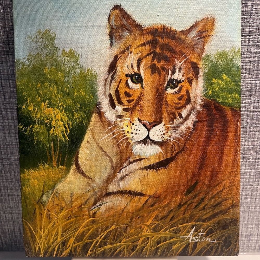 Vintage Bengal Tiger Oil on Canvas 8 x 10‎ Painting